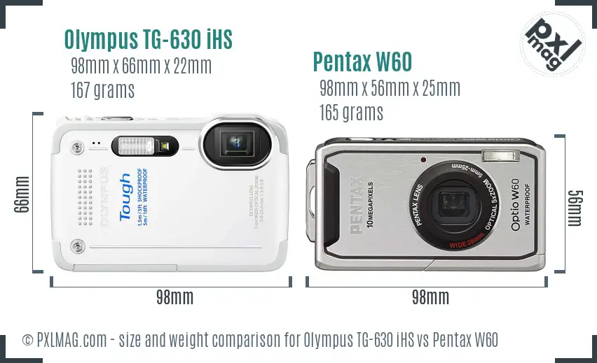 Olympus TG-630 iHS vs Pentax W60 size comparison