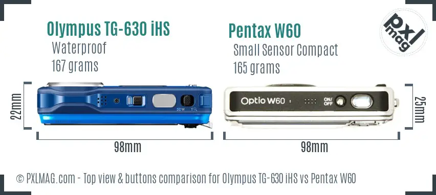 Olympus TG-630 iHS vs Pentax W60 top view buttons comparison