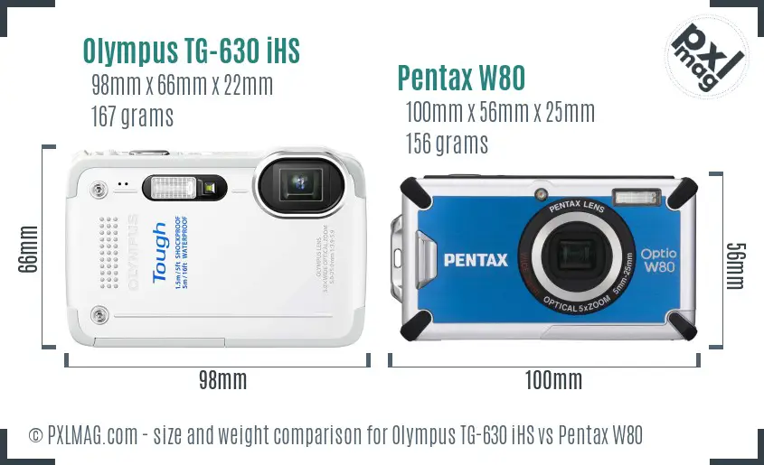 Olympus TG-630 iHS vs Pentax W80 size comparison