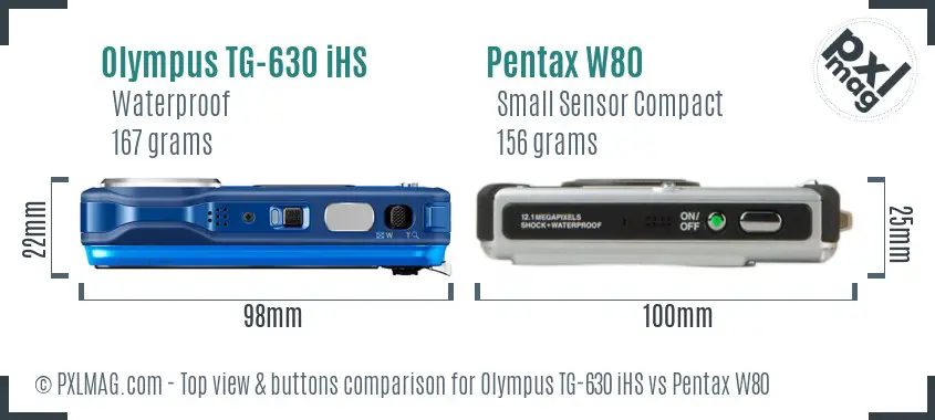 Olympus TG-630 iHS vs Pentax W80 top view buttons comparison