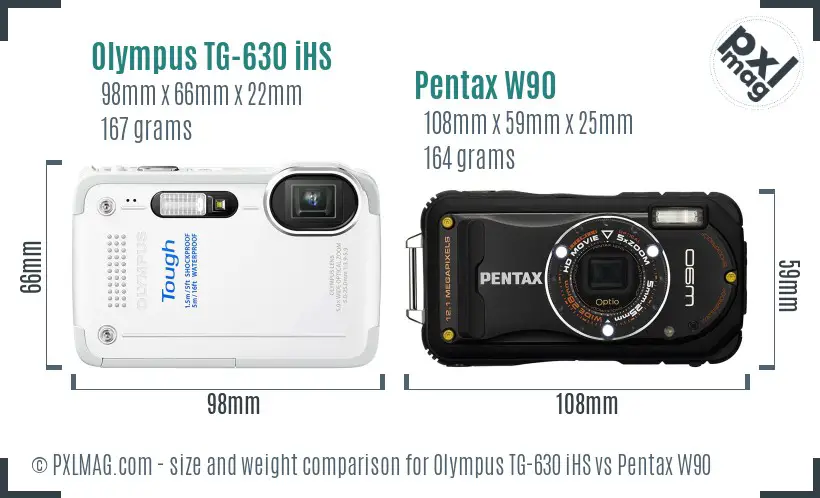 Olympus TG-630 iHS vs Pentax W90 size comparison Olympus TG-630 iHS vs Pentax W90 size comparison