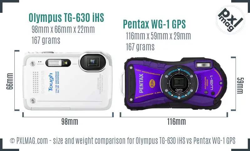 Olympus TG-630 iHS vs Pentax WG-1 GPS size comparison