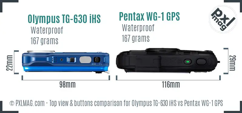 Olympus TG-630 iHS vs Pentax WG-1 GPS top view buttons comparison