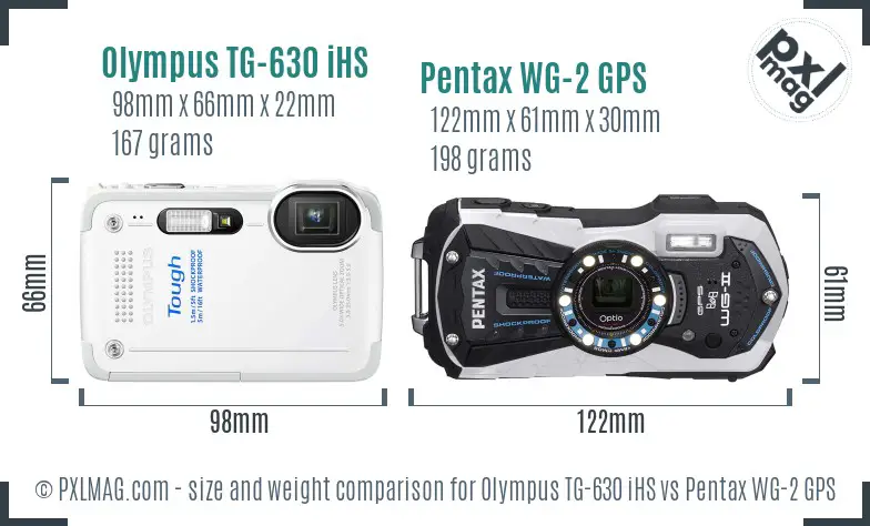 Olympus TG-630 iHS vs Pentax WG-2 GPS size comparison