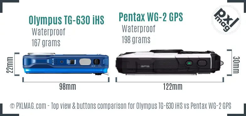Olympus TG-630 iHS vs Pentax WG-2 GPS top view buttons comparison