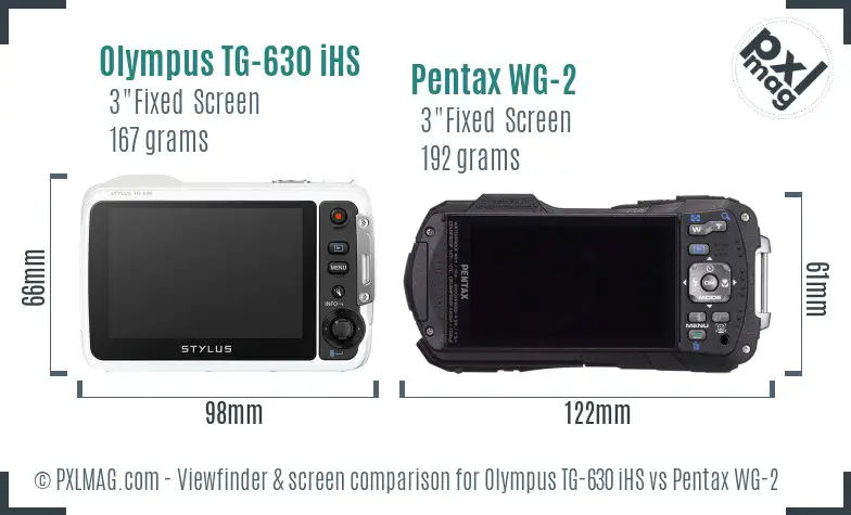 Olympus TG-630 iHS vs Pentax WG-2 Screen and Viewfinder comparison