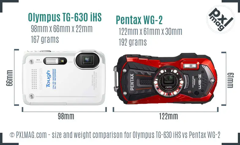 Olympus TG-630 iHS vs Pentax WG-2 size comparison