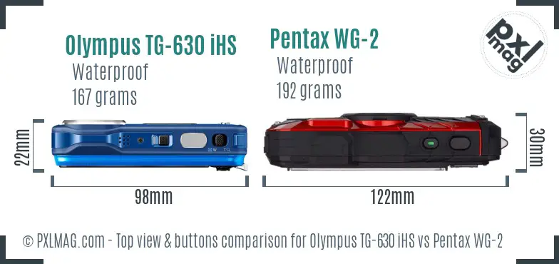 Olympus TG-630 iHS vs Pentax WG-2 top view buttons comparison