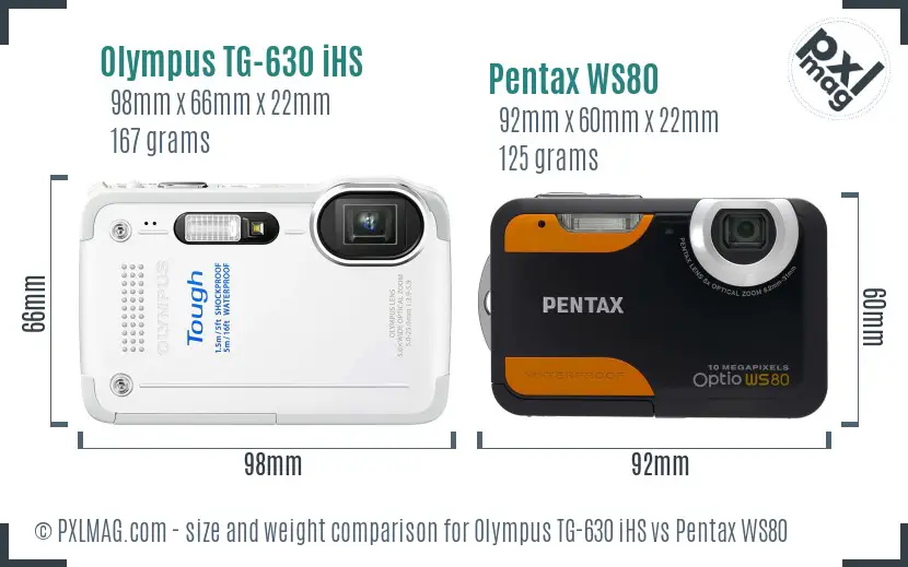Olympus TG-630 iHS vs Pentax WS80 size comparison