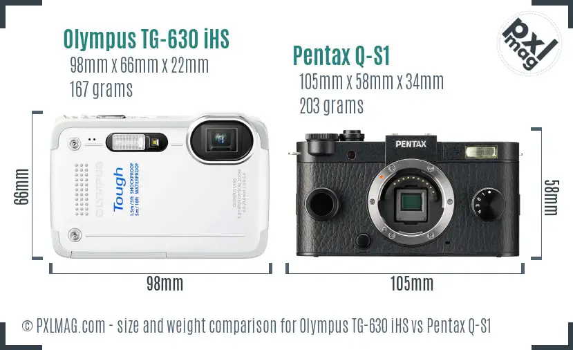 Olympus TG-630 iHS vs Pentax Q-S1 size comparison