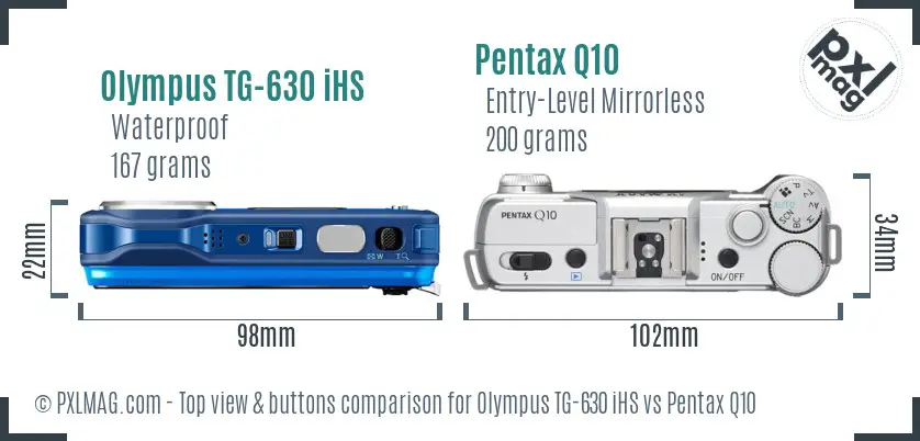 Olympus TG-630 iHS vs Pentax Q10 top view buttons comparison