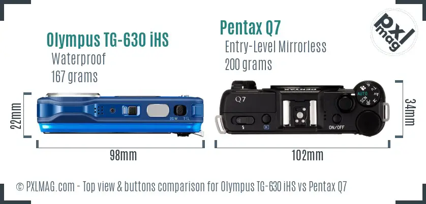 Olympus TG-630 iHS vs Pentax Q7 top view buttons comparison