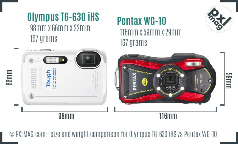 Olympus TG-630 iHS vs Pentax WG-10 size comparison