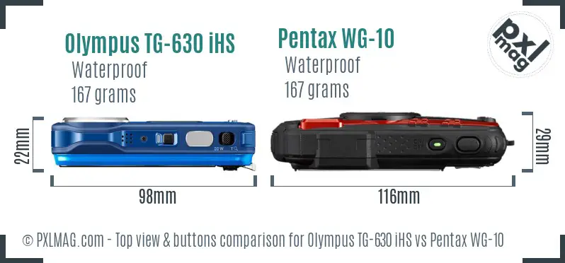 Olympus TG-630 iHS vs Pentax WG-10 top view buttons comparison