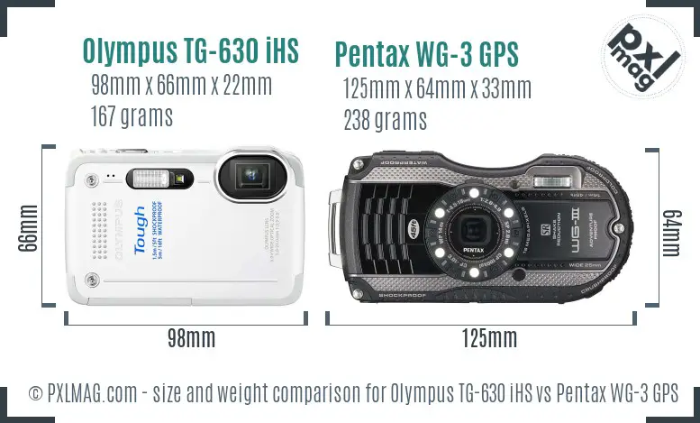 Olympus TG-630 iHS vs Pentax WG-3 GPS size comparison