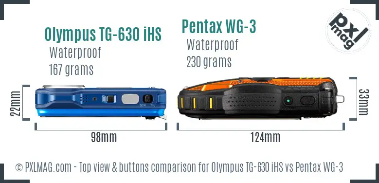 Olympus TG-630 iHS vs Pentax WG-3 top view buttons comparison Olympus TG-630 iHS vs Pentax WG-3 top view buttons comparison
