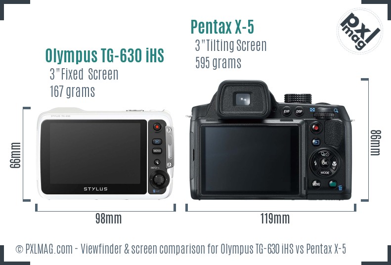 Olympus TG-630 iHS vs Pentax X-5 Screen and Viewfinder comparison