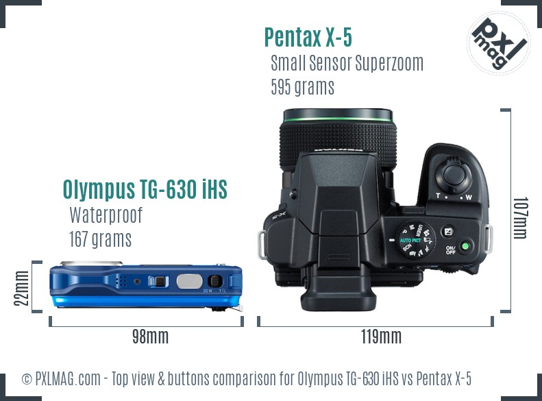 Olympus TG-630 iHS vs Pentax X-5 top view buttons comparison