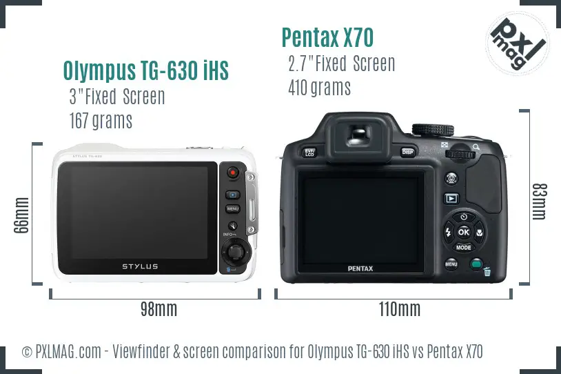 Olympus TG-630 iHS vs Pentax X70 Screen and Viewfinder comparison