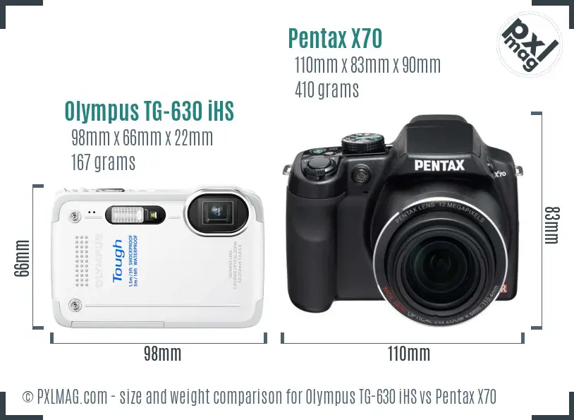 Olympus TG-630 iHS vs Pentax X70 size comparison