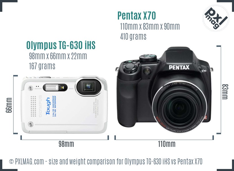 Olympus TG-630 iHS vs Pentax X70 size comparison