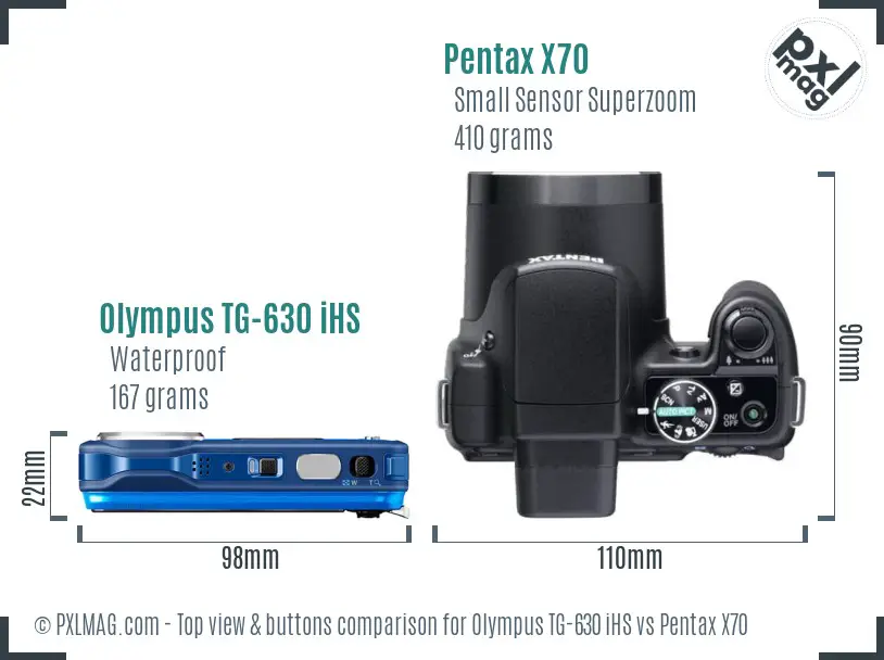 Olympus TG-630 iHS vs Pentax X70 top view buttons comparison