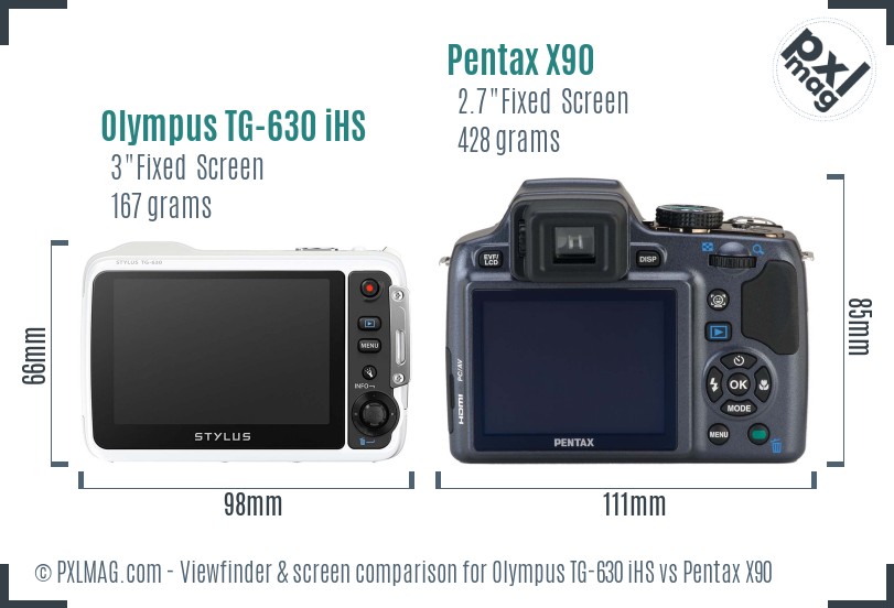 Olympus TG-630 iHS vs Pentax X90 Screen and Viewfinder comparison