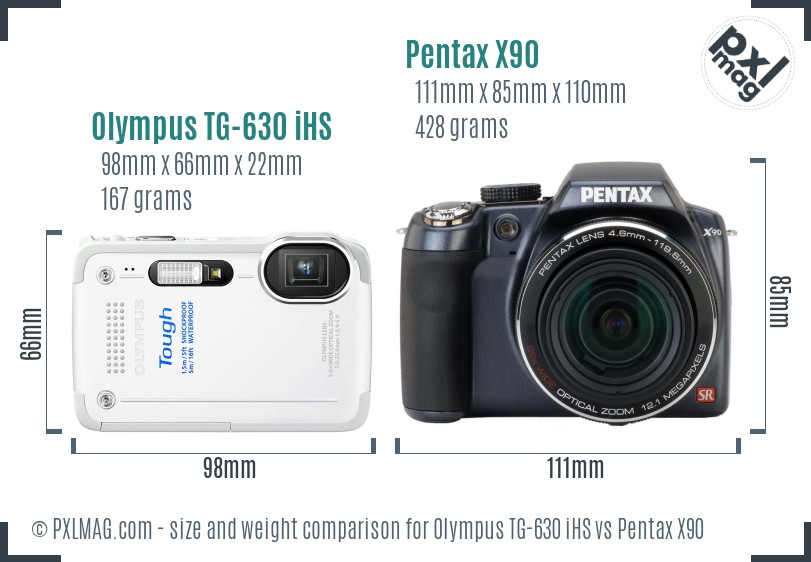 Olympus TG-630 iHS vs Pentax X90 size comparison