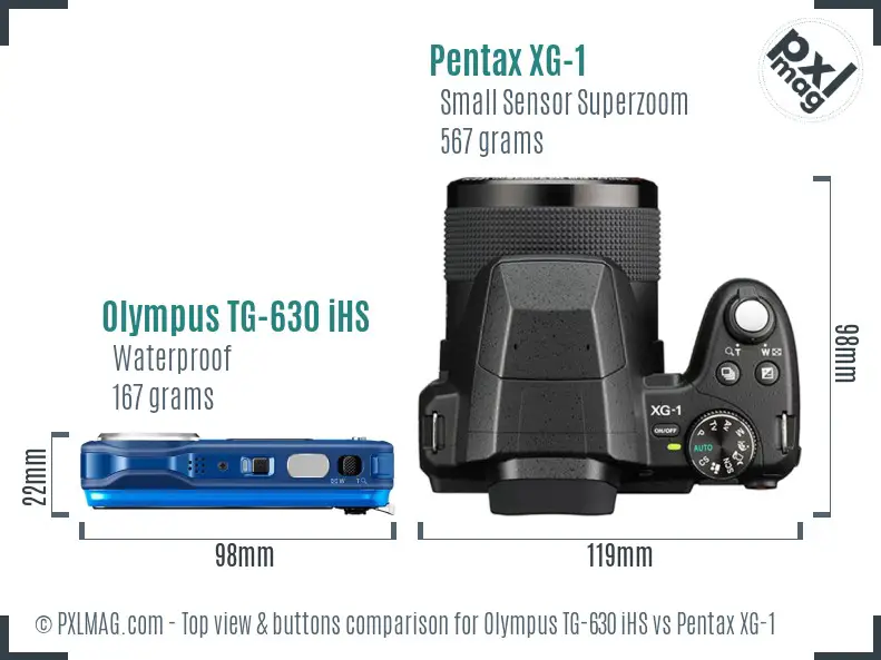 Olympus TG-630 iHS vs Pentax XG-1 top view buttons comparison