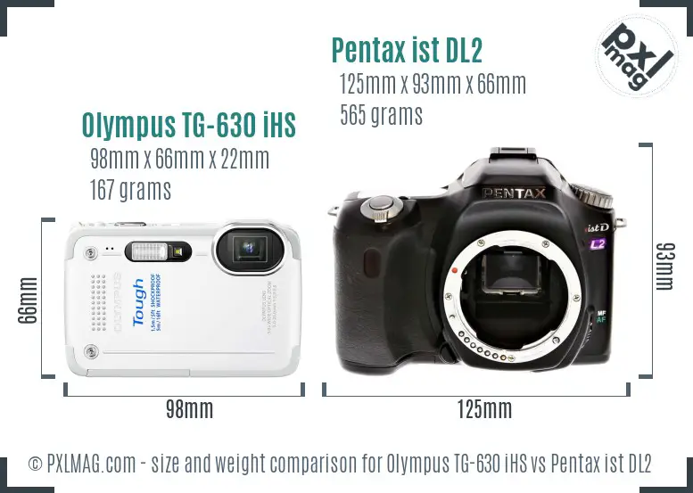 Olympus TG-630 iHS vs Pentax ist DL2 size comparison