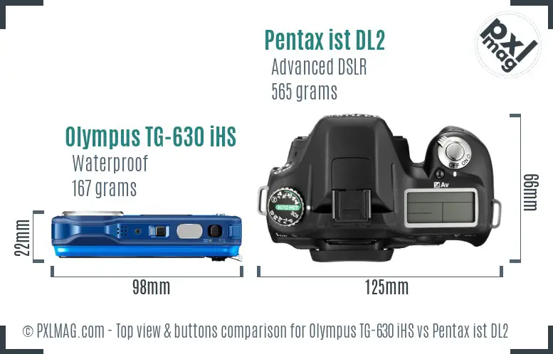 Olympus TG-630 iHS vs Pentax ist DL2 top view buttons comparison