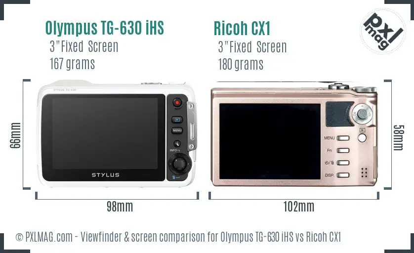 Olympus TG-630 iHS vs Ricoh CX1 Screen and Viewfinder comparison