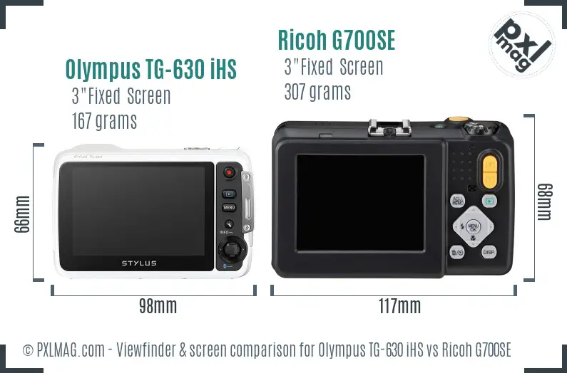 Olympus TG-630 iHS vs Ricoh G700SE Screen and Viewfinder comparison