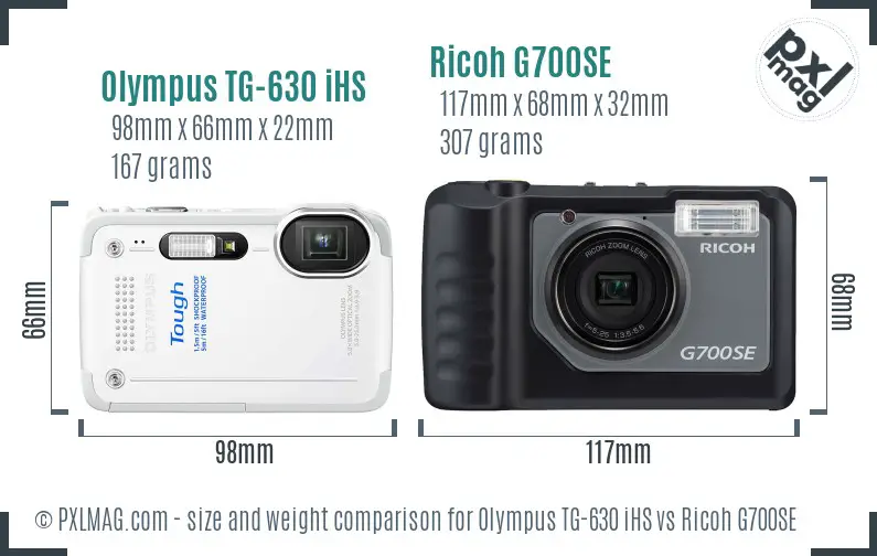 Olympus TG-630 iHS vs Ricoh G700SE size comparison