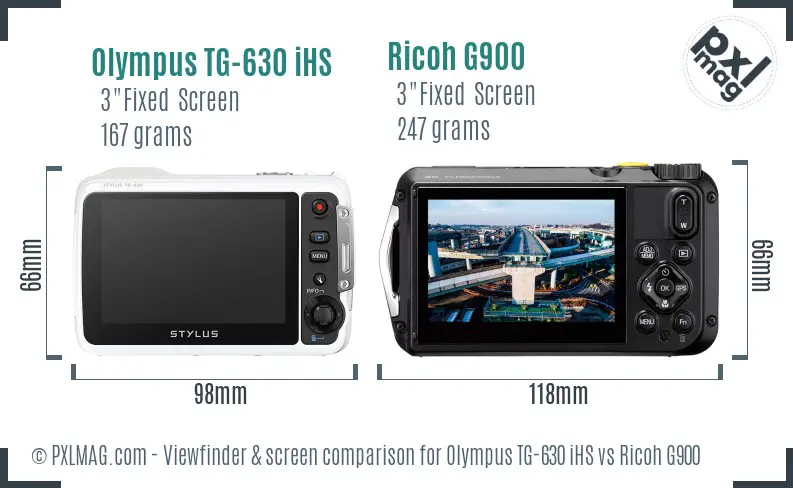 Olympus TG-630 iHS vs Ricoh G900 Screen and Viewfinder comparison