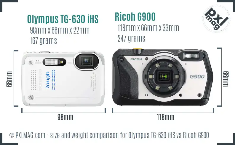 Olympus TG-630 iHS vs Ricoh G900 size comparison