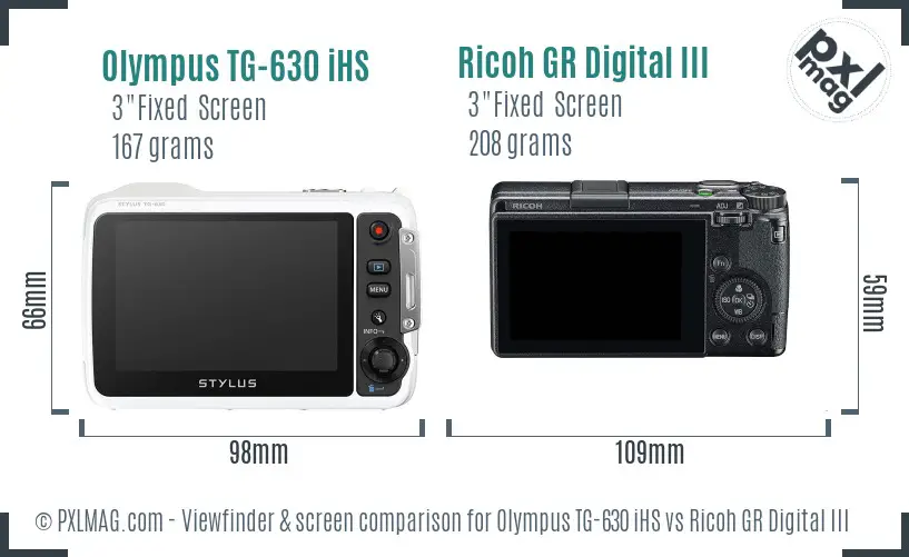 Olympus TG-630 iHS vs Ricoh GR Digital III Screen and Viewfinder comparison