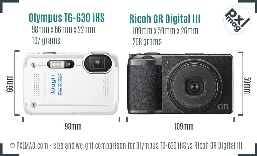 Olympus TG-630 iHS vs Ricoh GR Digital III size comparison