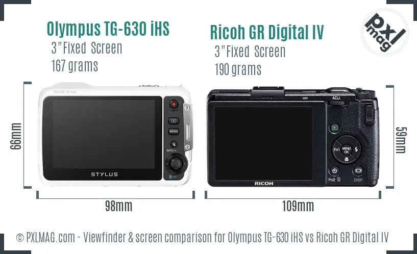 Olympus TG-630 iHS vs Ricoh GR Digital IV Screen and Viewfinder comparison