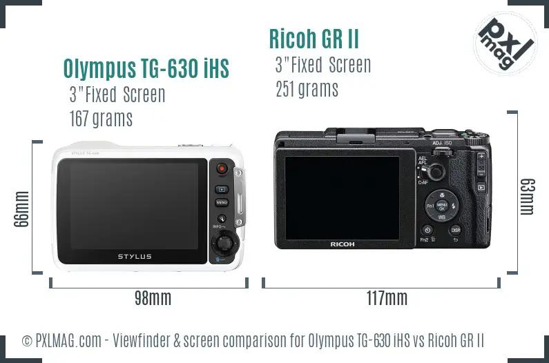 Olympus TG-630 iHS vs Ricoh GR II Screen and Viewfinder comparison