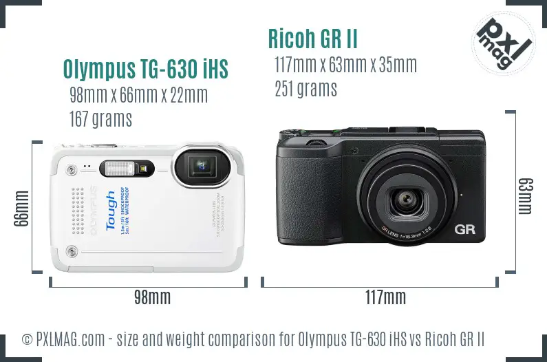 Olympus TG-630 iHS vs Ricoh GR II size comparison