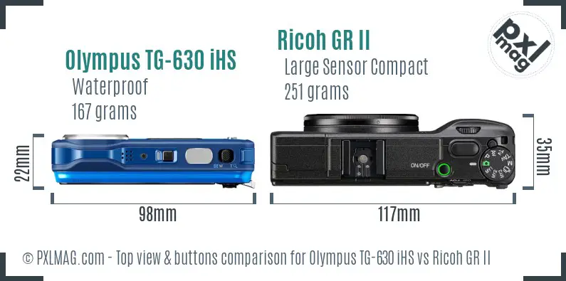 Olympus TG-630 iHS vs Ricoh GR II top view buttons comparison