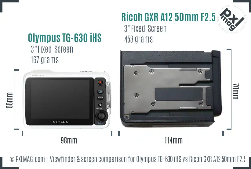 Olympus TG-630 iHS vs Ricoh GXR A12 50mm F2.5 Macro Screen and Viewfinder comparison