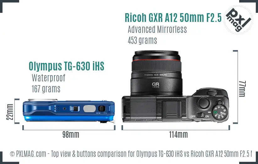 Olympus TG-630 iHS vs Ricoh GXR A12 50mm F2.5 Macro top view buttons comparison