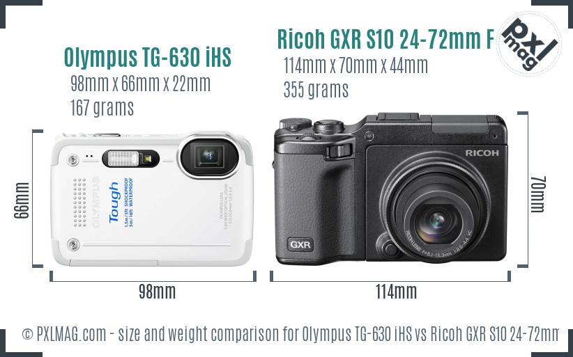 Olympus TG-630 iHS vs Ricoh GXR S10 24-72mm F2.5-4.4 VC size comparison