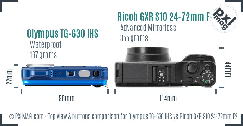 Olympus TG-630 iHS vs Ricoh GXR S10 24-72mm F2.5-4.4 VC top view buttons comparison