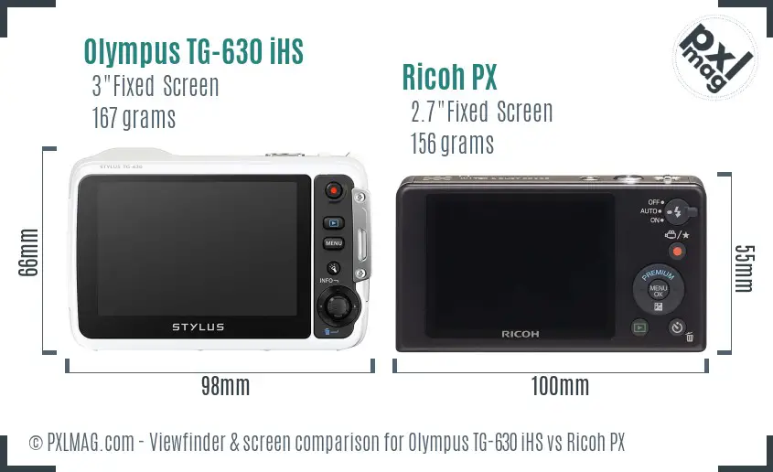 Olympus TG-630 iHS vs Ricoh PX Screen and Viewfinder comparison Olympus TG-630 iHS vs Ricoh PX Screen and Viewfinder comparison