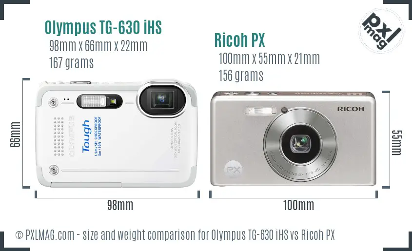 Olympus TG-630 iHS vs Ricoh PX size comparison Olympus TG-630 iHS vs Ricoh PX size comparison