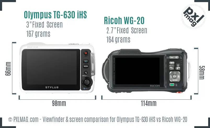 Olympus TG-630 iHS vs Ricoh WG-20 Screen and Viewfinder comparison