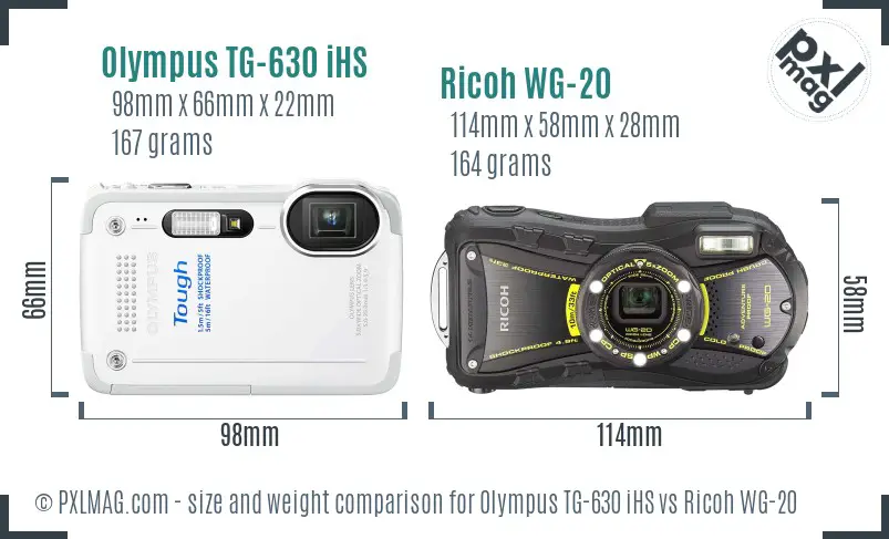 Olympus TG-630 iHS vs Ricoh WG-20 size comparison